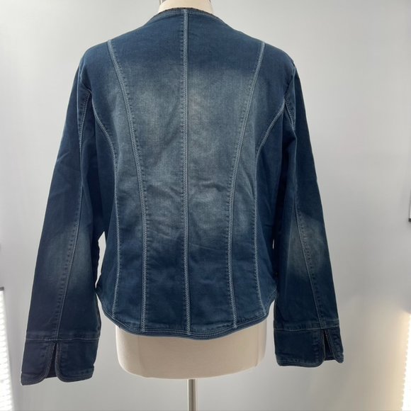 Reba Womens Blue Embellished Embroidered Studded Denim Jean Jacket  Size XL - Picture 7 of 12
